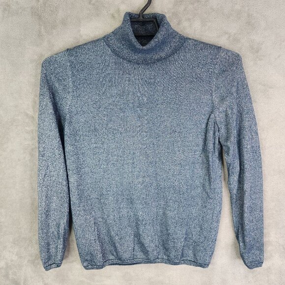 Womens Ann Taylor Metallic Blue Turtleneck Sweater Long Sleeve Size L - Picture 2 of 8